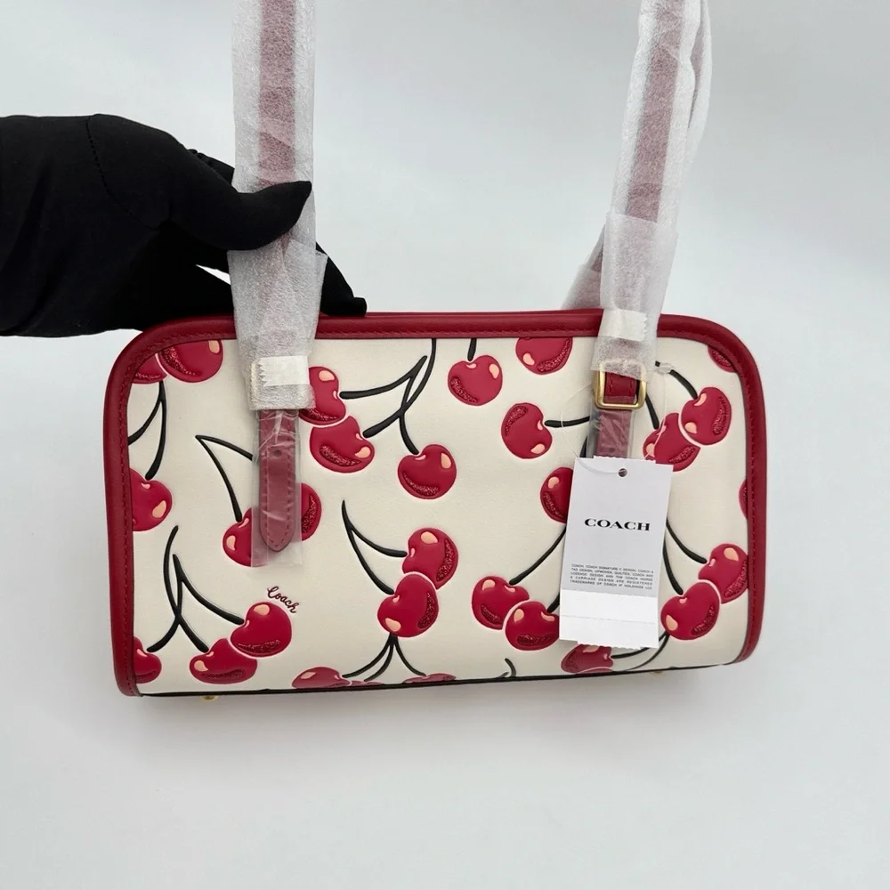 Coach Swing Zip Bag With Cherry Print Red Brass/Chalk Multi - Picture 3 of 12